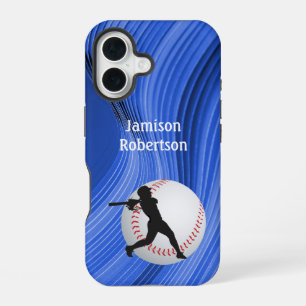 Op maat gemaakte honkbal met speler en bal iPhone 16 hoesje