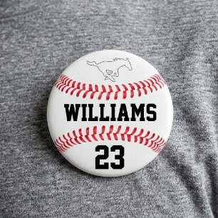 Op maat gemaakte honkbal spelersnaam nummer en tea ronde button 7,6 cm