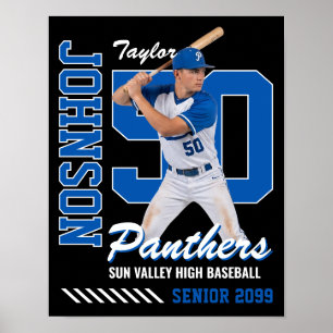Op maat gemaakte honkbalspeler foto jersey nummer poster