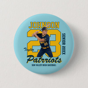 Op maat gemaakte honkbalspeler foto jersey nummer  ronde button 5,7 cm