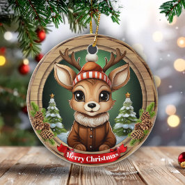 Op maat gemaakte houten omrande herten kerstversie keramisch ornament