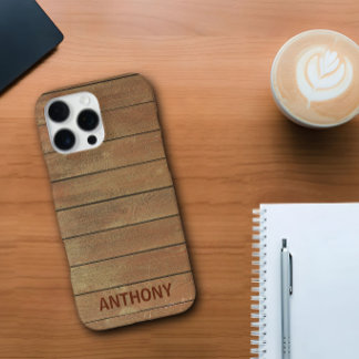Op maat gemaakte houten plank rustieke trendy naam iPhone 16 pro max hoesje