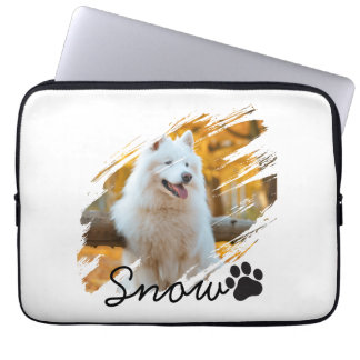 Op maat gemaakte huisdierfoto & naam Moderne pense Laptop Sleeve