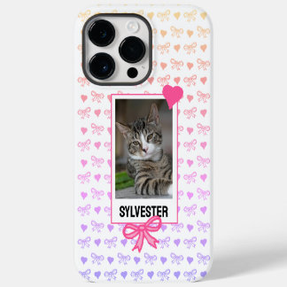 Op maat gemaakte huisdierportret Cute Roze Lint Ha iPhone 14 Pro Max Hoesje