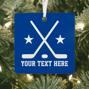 Op maat gemaakte ijshockey sport vierkante kerstve metalen ornament