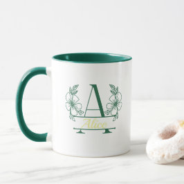 Op maat gemaakte initiële bloemrijke monogram mok