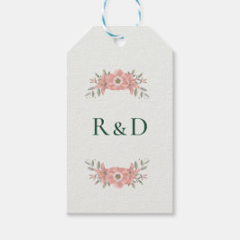 Op maat gemaakte initiële blush garden huwelijksgu cadeaulabel