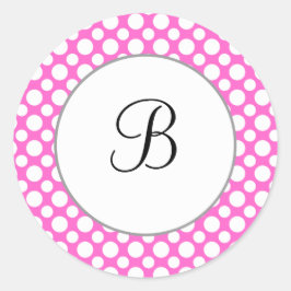 Op maat gemaakte initiële witte polka-stippen op r ronde sticker