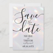 Op maat gemaakte iriserende lichten bruiloft save the date (Voorkant)