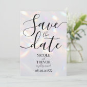 Op maat gemaakte iriserende lichten bruiloft save the date (Staand voorkant)