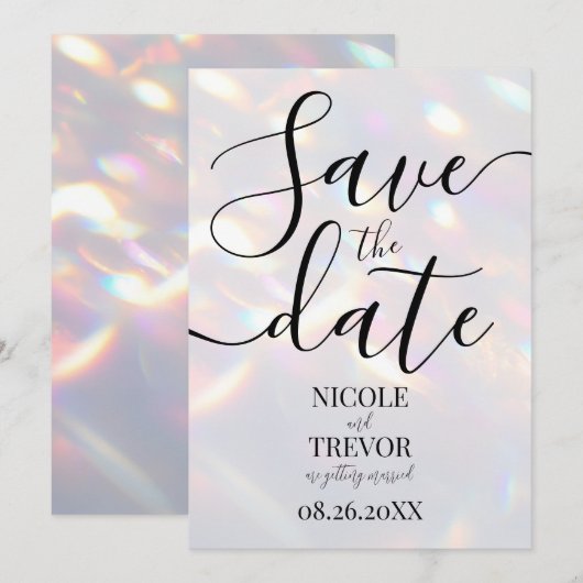Op maat gemaakte iriserende lichten bruiloft save the date (Voorkant / Achterkant)