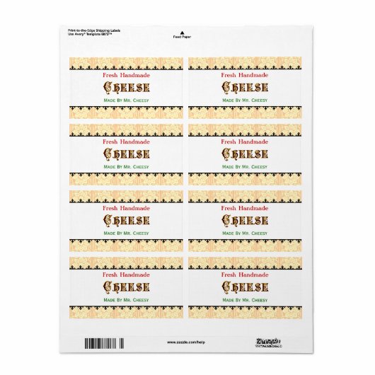 , op maat gemaakte kaasetiketten etiket (Full Sheet)