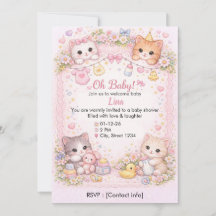 Op maat gemaakte kat-thema babyshower uitnodiging