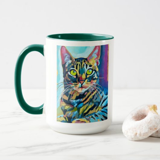 Op maat gemaakte katportretschildering - Cadeau vo Mok (Met donut)