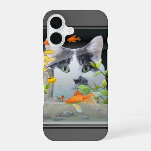 Op maat gemaakte kattenfoto van kat die in viskom  iPhone 16 hoesje (Achterkant)
