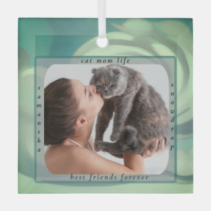 Op maat gemaakte kattenmoeder leven huisdier foto  glas ornament