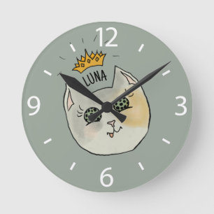 Op maat gemaakte kattennaamkunst - Chubby witte ka Ronde Klok