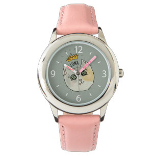 Op maat gemaakte kattennaamkunst - dikke witte kat horloge