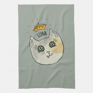 Op maat gemaakte kattennaamkunst - dikke witte kat theedoek