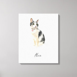 Op maat gemaakte kattenportret aquarel canvas afdruk