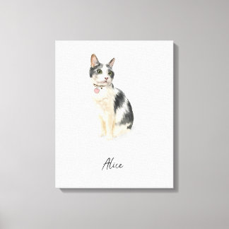 Op maat gemaakte kattenportret aquarel canvas afdruk