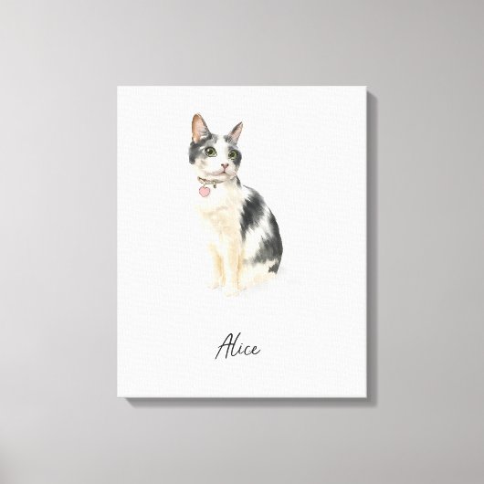 Op maat gemaakte kattenportret aquarel canvas afdruk (Voorkant)