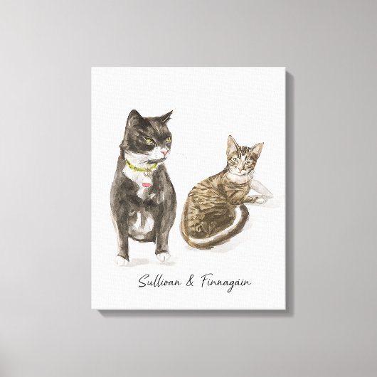 Op maat gemaakte kattenportret aquarel canvas afdruk (Voorkant)