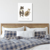 Op maat gemaakte kattenportret aquarel canvas afdruk (Insitu (Slaapkamer))