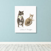 Op maat gemaakte kattenportret aquarel canvas afdruk (Insitu (Houten vloer))