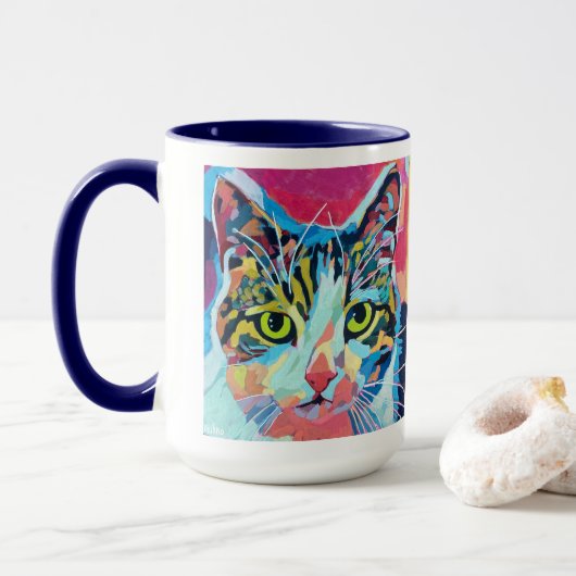 Op maat gemaakte kattenportretschildering - Voor a Mok (Met donut)
