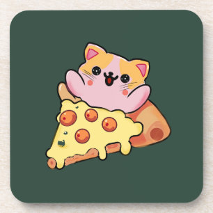 Op maat gemaakte Kawaii Kat Knuffel Pepperoni Pizz Bier Onderzetter