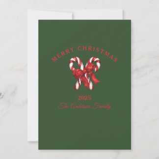 Op maat gemaakte kerst-candy cane met groene achte feestdagenkaart