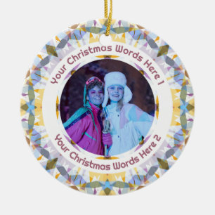 Op maat gemaakte kerst geel paarse familie foto ca keramisch ornament