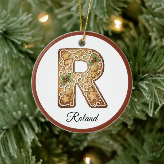 Op maat gemaakte kerst gingerbread letter R monogr Keramisch Ornament (Boom)