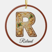 Op maat gemaakte kerst gingerbread letter R monogr Keramisch Ornament (Voorkant)