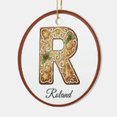 Op maat gemaakte kerst gingerbread letter R monogr Keramisch Ornament (Links)