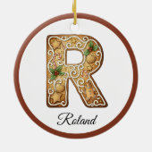 Op maat gemaakte kerst gingerbread letter R monogr Keramisch Ornament (Achterkant)