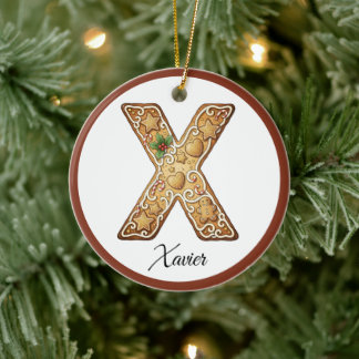 Op maat gemaakte kerst gingerbread letter X monogr Keramisch Ornament