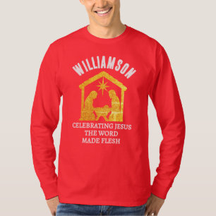 Op maat gemaakte kerst glitter geboortescrèche fam t-shirt