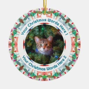 Op maat gemaakte Kerst Groen Roze Familie Foto Cad Keramisch Ornament