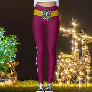 Op maat gemaakte Kerst Merlot Gouden Geruite Strik Leggings