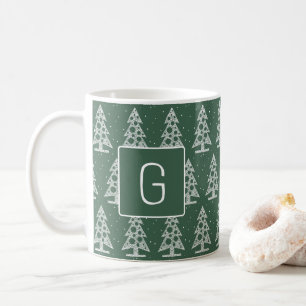 Op maat gemaakte kerst monogrammok met witte bomen koffiemok