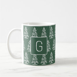 Op maat gemaakte kerst monogrammok met witte bomen koffiemok