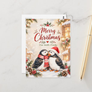 Op maat gemaakte kerst-papegaaiduikers-cottage-fam briefkaart