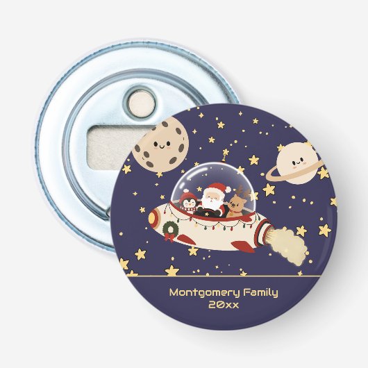 Op maat gemaakte Kerst Spaceship van de Kerstman Button Flesopener (Voorkant)