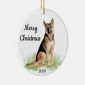 Op maat gemaakte Kerst waterverf Duitse Herdershon Keramisch Ornament (Rechts)