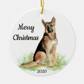 Op maat gemaakte Kerst waterverf Duitse Herdershon Keramisch Ornament (Voorkant)