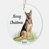 Op maat gemaakte Kerst waterverf Duitse Herdershon Keramisch Ornament (Links)