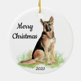 Op maat gemaakte Kerst waterverf Duitse Herdershon Keramisch Ornament