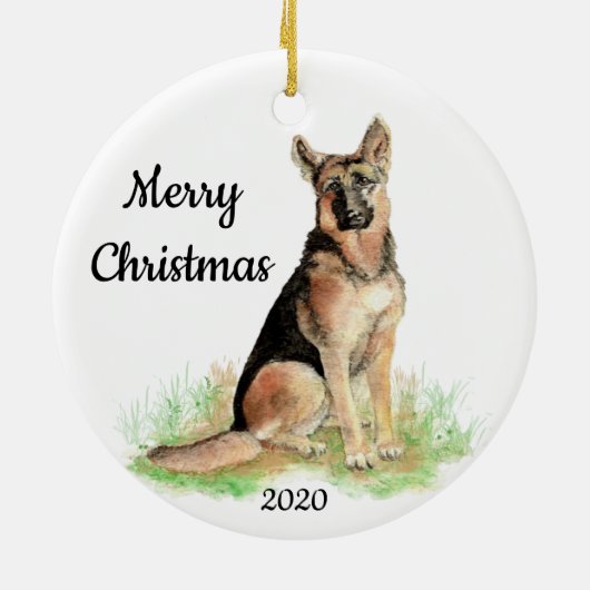 Op maat gemaakte Kerst waterverf Duitse Herdershon Keramisch Ornament (Achterkant)